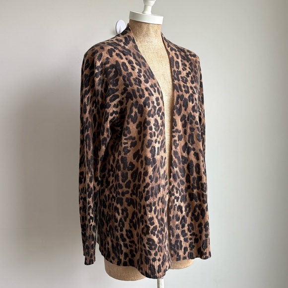 Charter Club Luxury 100% Cashmere Leopard Print Open Cardigan Sweater XL - Picture 2 of 4